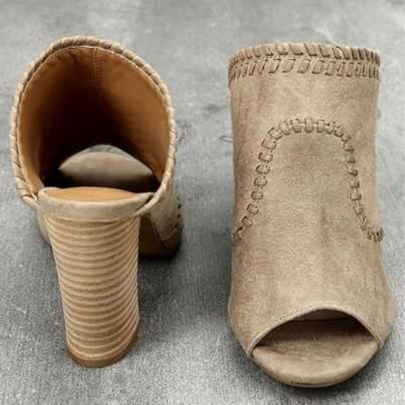 Butter Soft Tan Peep Toe Whipstitched Mules - Picture 3 of 4